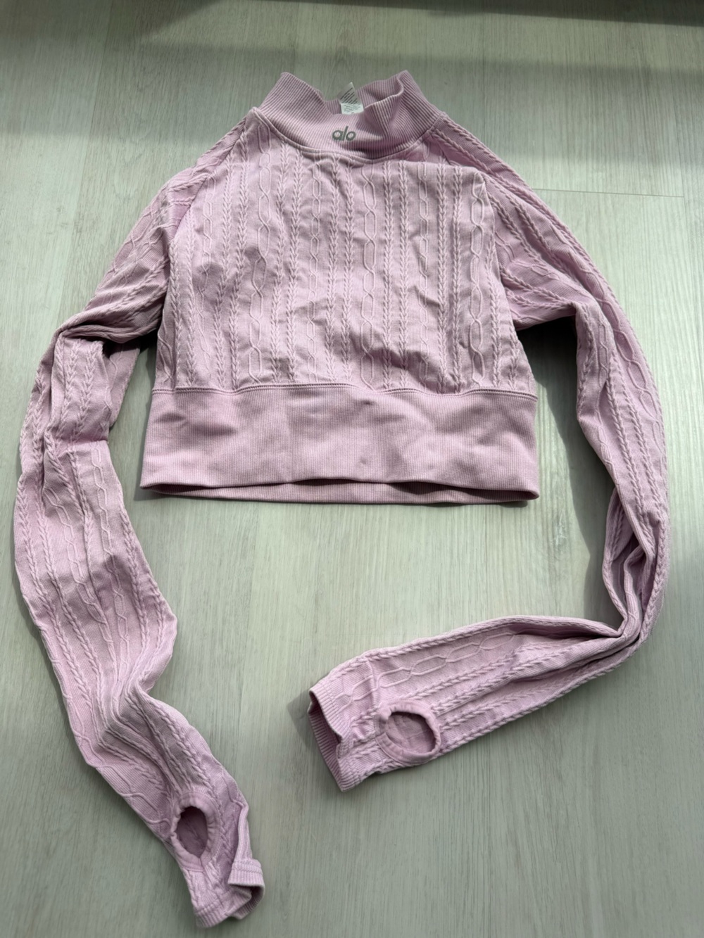 ALO Yoga Cable Knit Cropped Top in Light Pink